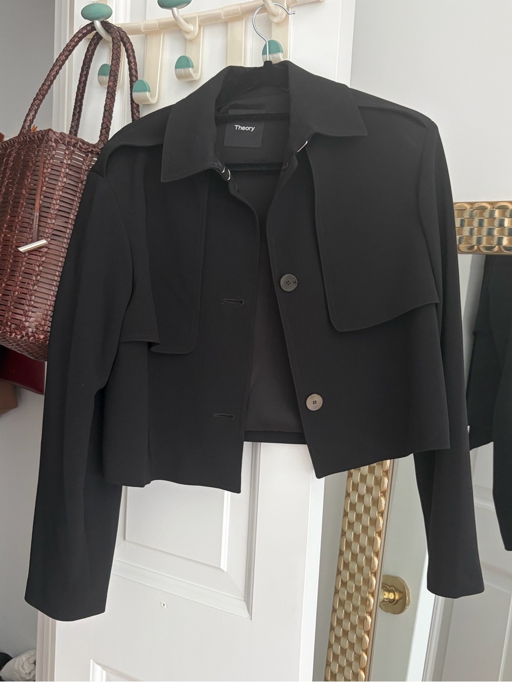 Theory Cropped Trench Coat in Admiral Crepe